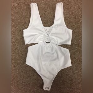 Chic White Bodysuit with Ring Detail